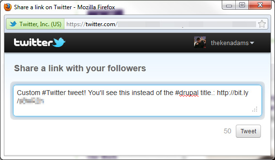 Custom Twitter field with AddThis