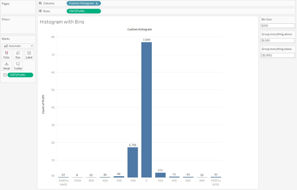 Creating Bins and Histograms in Tableau
