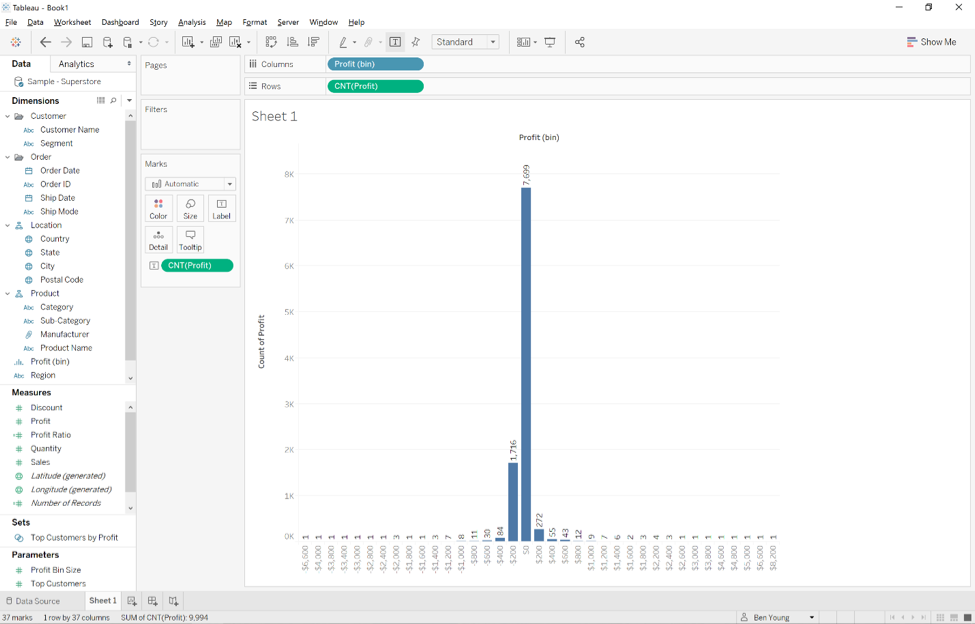 Creating Bins and Histograms in Tableau