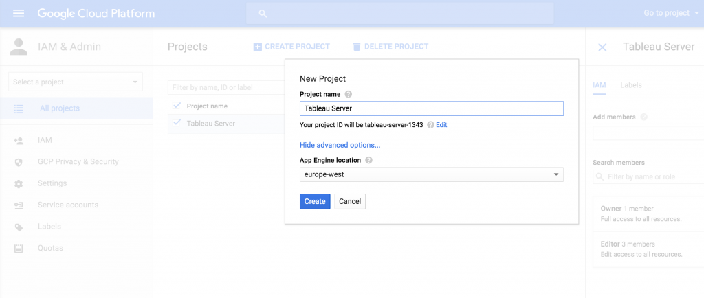 Creating a Project on Google Cloud