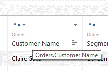 Tableau 9.2: Customer name