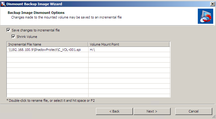 Dismount Backup Image