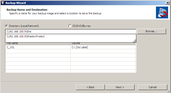 Backup Name and Destination