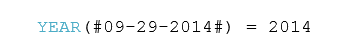YEAR(#09-29-2014#) = 2014