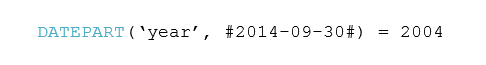 DATEPART(‘year’, #2014-09-30#) = 2004