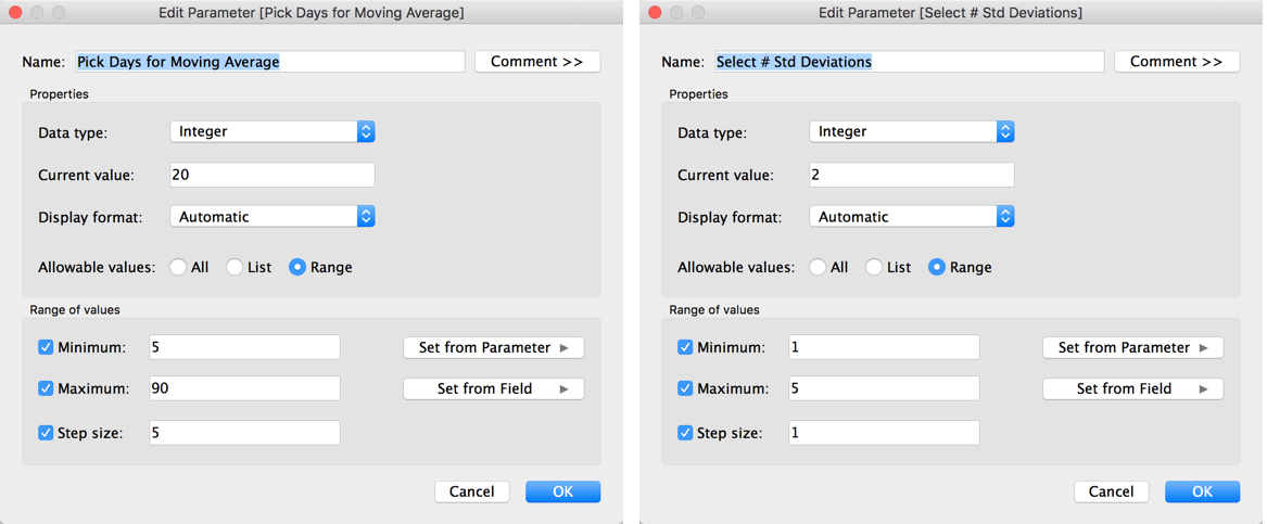 Define parameter controls
