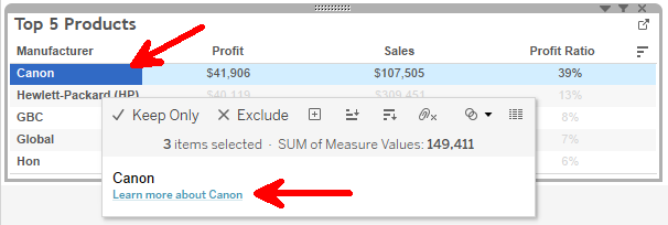 Tableau → Hyperlink