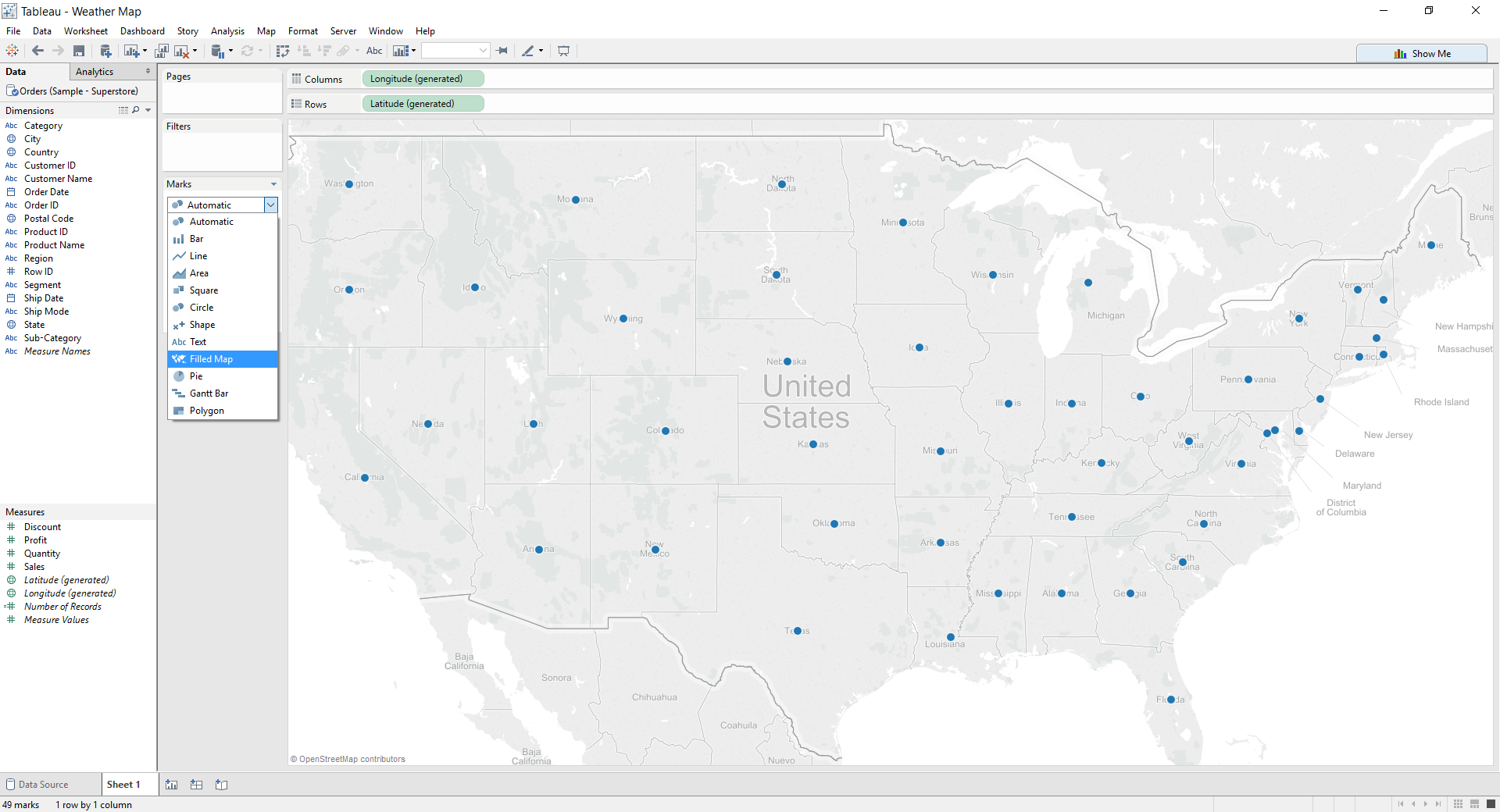 Tableau: Change to Filled Map