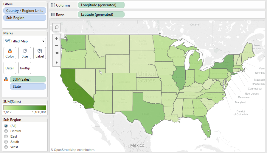 Tableau filled map viz first draft