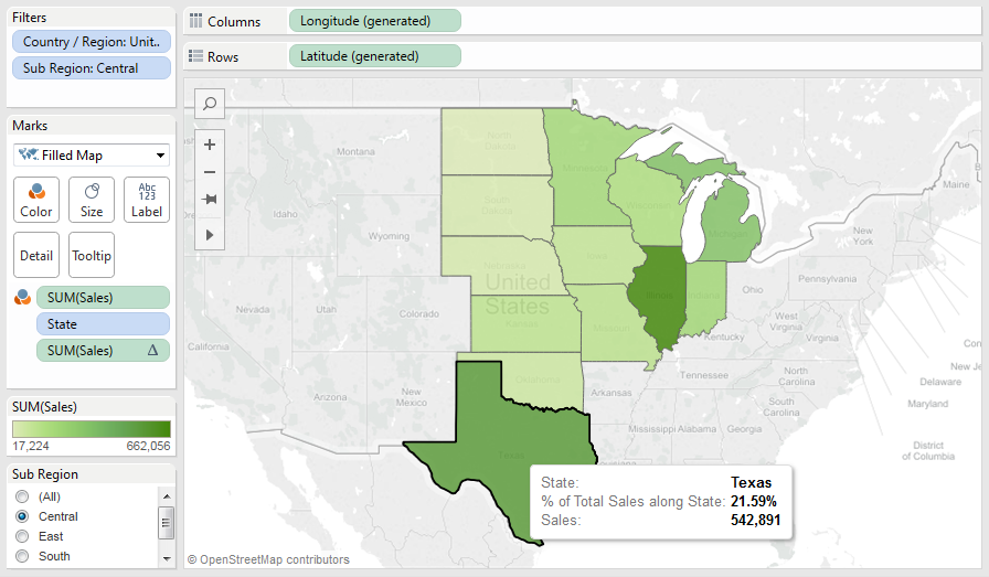 Applying a Sub Region filter to the Tableau viz