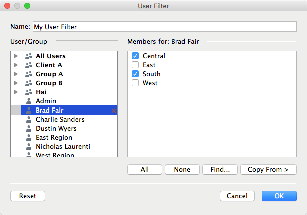 Select users, pick members of dimension