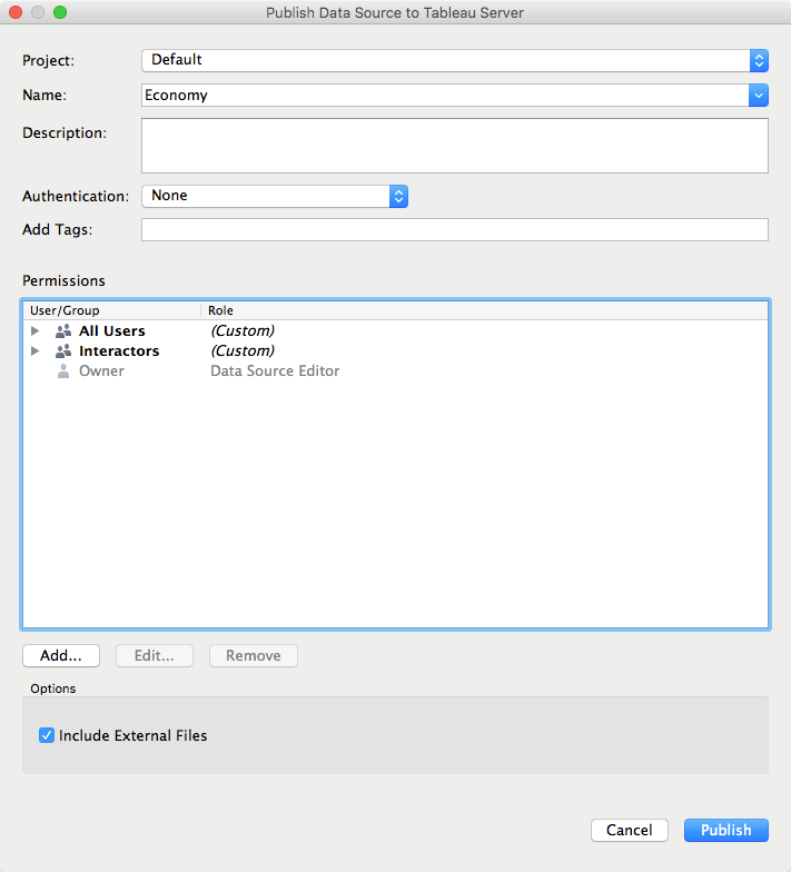 Publish Data Source to Tableau Server