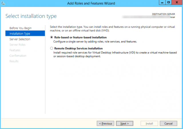 Add Roles and Features Wizard - Default Settings