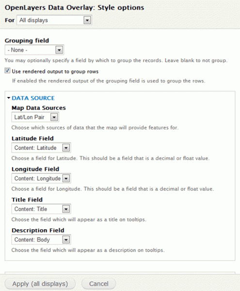 View display style settings for the OpenLayers data overlay.